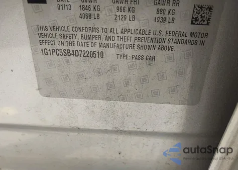 2013 Chevrolet Cruze 1Lt Auto from USA, damaged, VIN 1G1PC5SB4D7220510